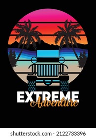 extreme adventure with jeep and beach, a beautiful scenery with mountain and jeep vector illustration design for t shirt
