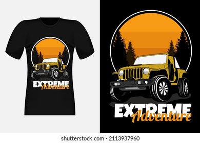 Extreme Adventure With Jeep Silhouette Vintage T-Shirt Design