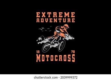 .Extreme adventure motocross, design silhouette retro style