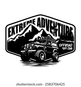 extreme adventure off road emblem logo poster vector design black white