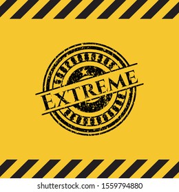 Extreme black grunge emblem inside yellow warning sign. Vector Illustration. Detailed.