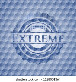 Extreme blue badge with geometric background.