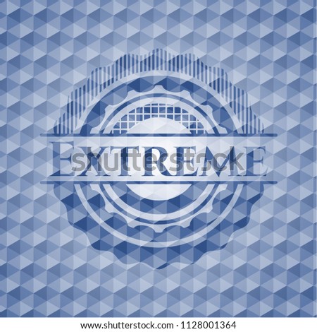 Extreme blue badge with geometric background.