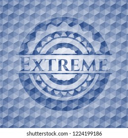 Extreme blue badge with geometric pattern background.