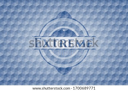Extreme blue badge with geometric pattern background. Vector Illustration. Detailed.