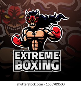 Extreme boxing logo esport with demon character