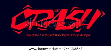Extreme brush alphabet, sharp slanted letters, bold racing font for smash angular headline logo, cartoon racing sign title, rebellious typographic design, modern graffiti typography. Vector typeset. 