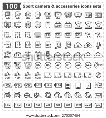 Extreme camera or action camera for sport video recorder equipment vector icon set design.