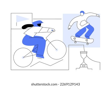 Extreme camp abstract concept vector illustration. Extreme sports for teens, summer camp, adventure program for kids, challenging task, physical activity, teamwork training abstract metaphor.