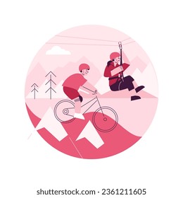 Extreme camp abstract concept vector illustration. Extreme sports for teens, summer camp, adventure program for kids, challenging task, physical activity, teamwork training abstract metaphor.