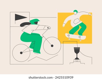 Extreme camp abstract concept vector illustration. Extreme sports for teens, summer camp, adventure program for kids, challenging task, physical activity, teamwork training abstract metaphor.