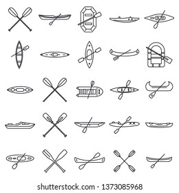 Extreme canoeing icons set. Outline set of extreme canoeing vector icons for web design isolated on white background