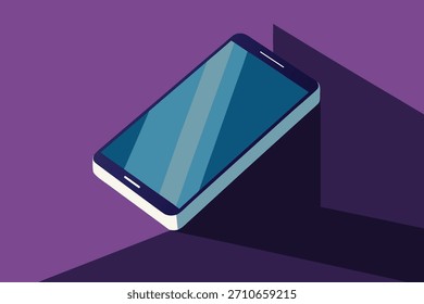 Vector de primer plano extremo de un teléfono con una Grande esquina en primer plano que se estrecha en la distancia. Cuenta con marco metálico brillante, pantalla brillante y fondo de pantalla abstracto vibrante con reflejos en capas.