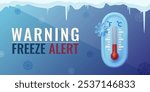 Extreme cold warning illustration. Weather alert. 3D vector thermometer with snowflake on gradient blue background