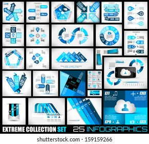 Extreme Collection of 25 quality Infographics background. A lot of different templates ready to display your data.