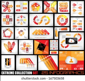 Extreme Collection of 25 quality Infographics background. A lot of different templates ready to display your data.