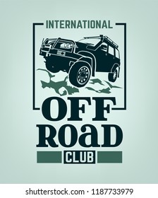 Extreme competition emblem. Off-roading suv adventure and car event design elements. Beautiful vector illustration in green color isolated on a light background.