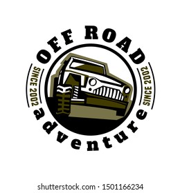 Extreme competition emblem. Off-roading suv adventure and car event design element. Beautiful vector illustration in black, brown colors isolated on a white background.