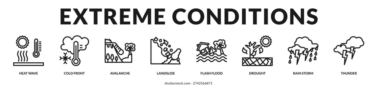 Extreme conditions banner emphasizing climate variability, environmental hazards, and preparedness strategy in Lineal Icon Style