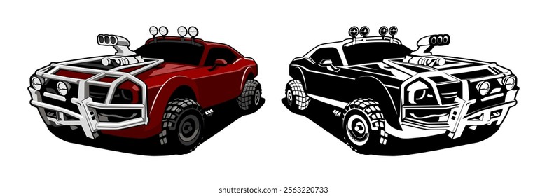 extreme custom car illustration design vector art