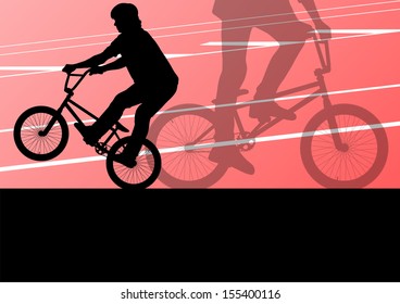 Extreme cyclist active sport silhouettes vector background illustration