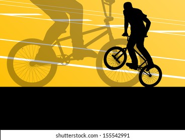 Extreme cyclist active sport silhouettes vector background illustration