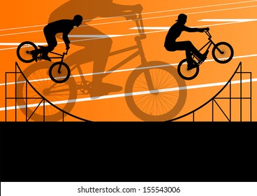 Extreme cyclist active sport silhouettes vector background illustration