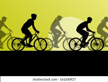 Extreme cyclist young active sport silhouettes vector background illustration