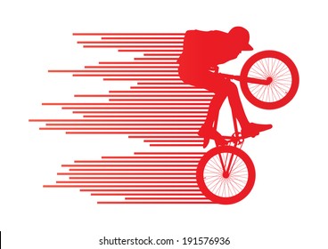 Extreme cyclists bicycle rider active teenager sport silhouettes vector background concept made of stripes