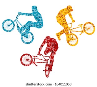 Extreme cyclists bicycle riders active teenager vector background concept