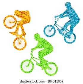 Extreme cyclists bicycle riders active teenager vector background concept