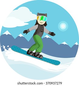 extreme descent from the mountain on a snowboard