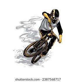 Extreme Downhill mountain bike sport vector illustration, in gray and yellow colors. suitable for t-shirt designs