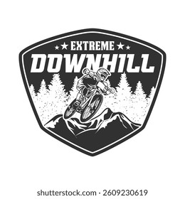 Extreme Downhill Mountain Biking Adventure Monochrome Vector Design