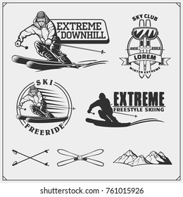 Extreme Downhill and Ski club emblems, labels and design elements.