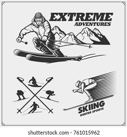 Extreme Downhill and Ski club emblems, labels and design elements.