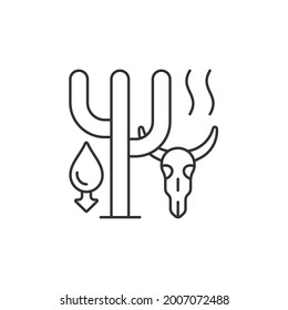 Extreme drought causing animals extinction linear icon. Biodiversity loss. Extreme weather. Thin line customizable illustration. Contour symbol. Vector isolated outline drawing. Editable stroke