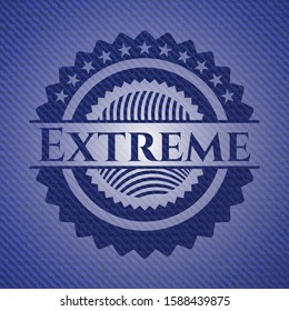 Extreme emblem with denim high quality background. Vector Illustration. Detailed.