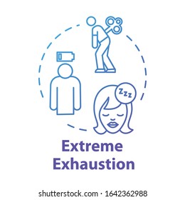 Extreme exhaustion concept icon. Lack of energy. Overwork and burnout. Cold symptom. Chronic weakness. Fatigue idea thin line illustration. Vector isolated outline RGB color drawing