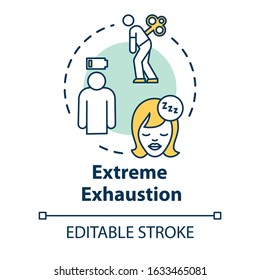 Extreme exhaustion concept icon. Overwork and burnout. Cold symptom. Chronic weakness. Fatigue idea thin line illustration. Vector isolated outline RGB color drawing. Editable stroke