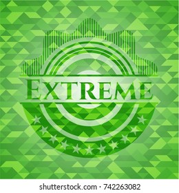 Extreme green emblem. Mosaic background