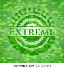 Extreme green emblem with triangle mosaic background