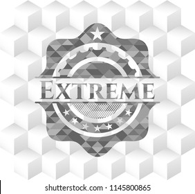 Extreme grey badge with geometric cube white background