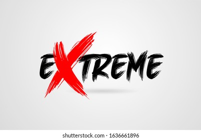 extreme grunge brush stroke word text for typography icon logo design. Hand drawn. Red letter X standing out