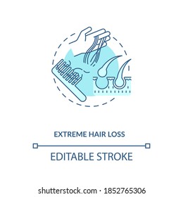 Extreme hair loss concept icon. Vitamin shortages symptom idea thin line illustration. Illness, protein deprivation. Health conditions. Vector isolated outline RGB color drawing. Editable stroke