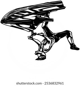 Extreme Hang Gliding - Black and White Illustration