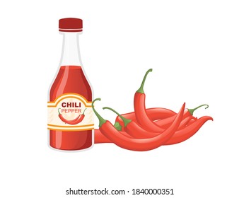Extreme hot chili pepper sauce spicy ingredient for food flat vector illustration on white background