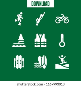 extreme icon. 9 extreme vector set. roller skate, surf, windsurf and bike icons for web and design about extreme theme