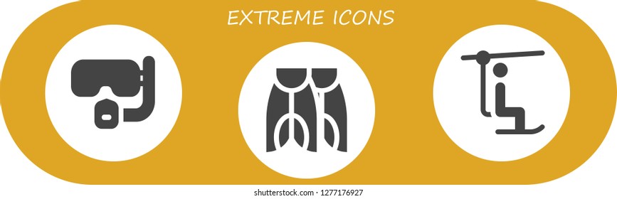  extreme icon set. 3 filled extreme icons. Simple modern icons about  - Dive, Flippers, Chairlift