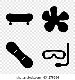 Extreme icons set. set of 4 extreme filled icons such as snow board, aqualung, paintball